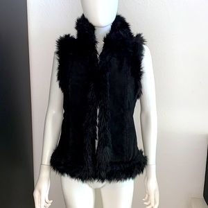 Y2K EXPRESS black leather & faux fur Viking Nordic style statement winter vest S
